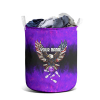 Personalized Patriotic Eagle Bowling Laundry Basket with Purple Flames USA Flag Wings Design - Wonder Print Shop