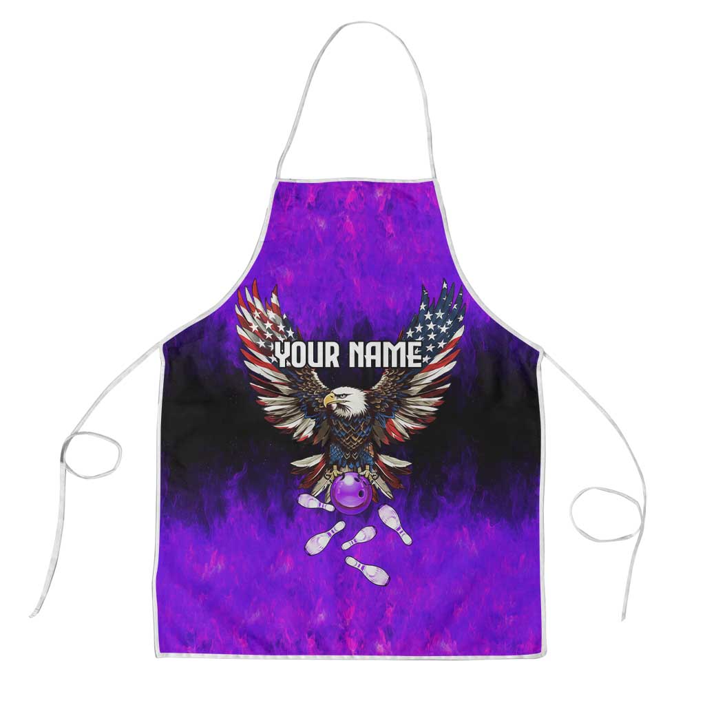 Personalized Patriotic Eagle Bowling Apron with Purple Flames USA Flag Wings Design - Wonder Print Shop
