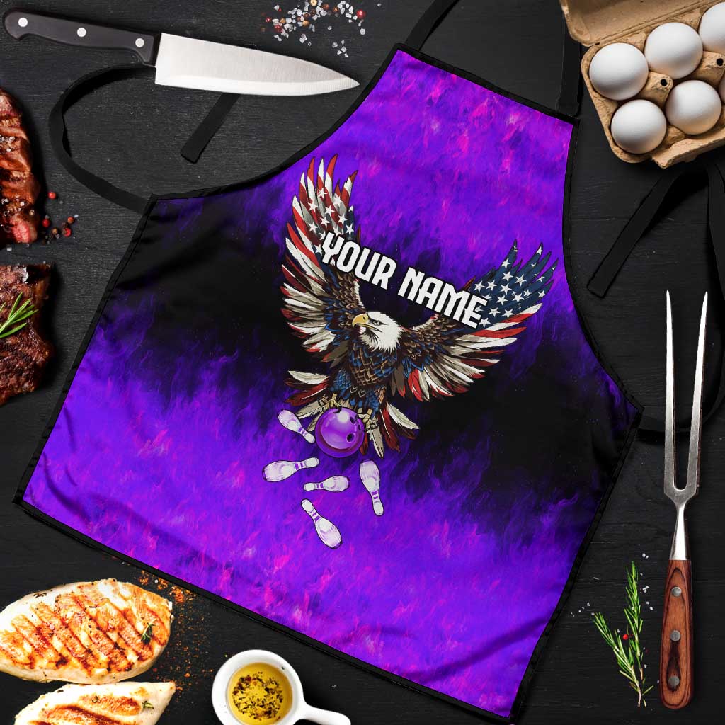 Personalized Patriotic Eagle Bowling Apron with Purple Flames USA Flag Wings Design - Wonder Print Shop