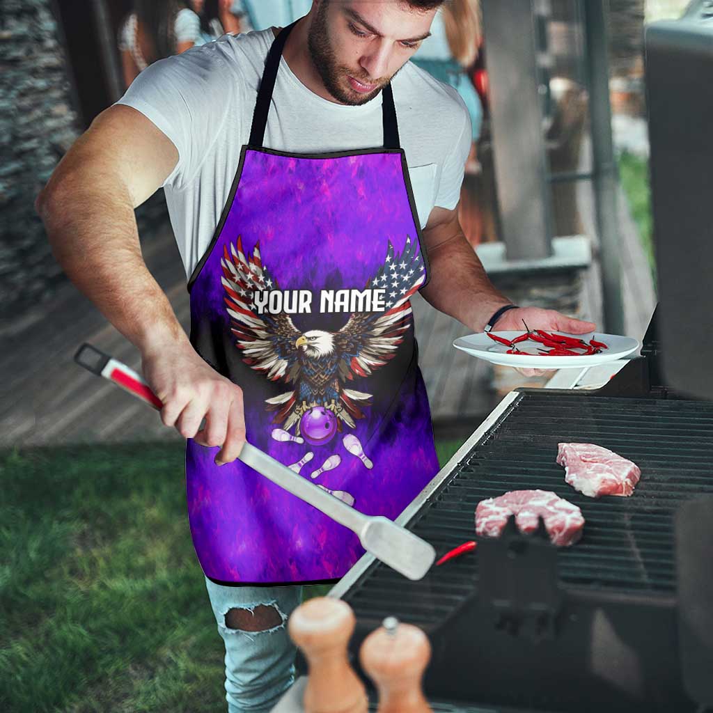 Personalized Patriotic Eagle Bowling Apron with Purple Flames USA Flag Wings Design - Wonder Print Shop