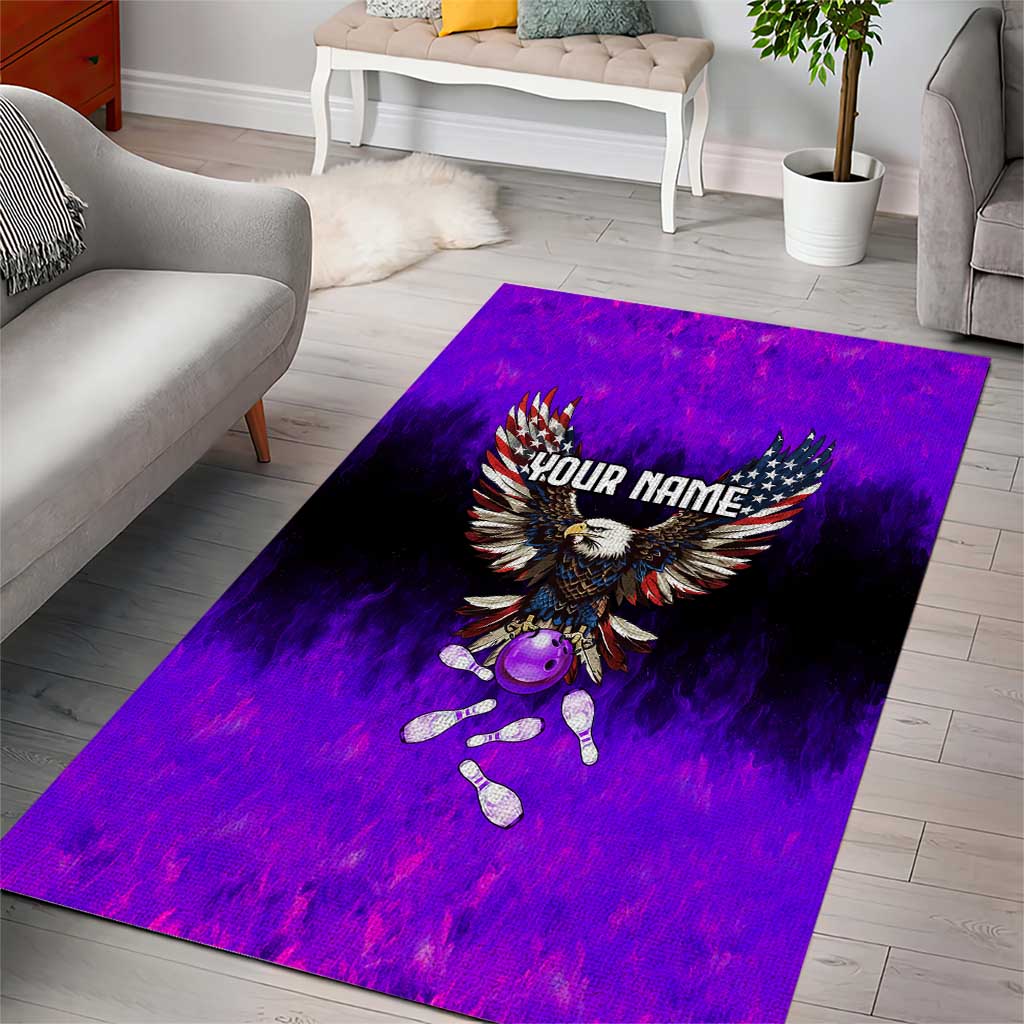 Personalized Patriotic Eagle Bowling Area Rug with Purple Flames USA Flag Wings Design - Wonder Print Shop