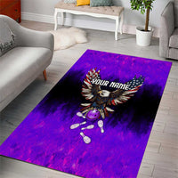 Personalized Patriotic Eagle Bowling Area Rug with Purple Flames USA Flag Wings Design - Wonder Print Shop