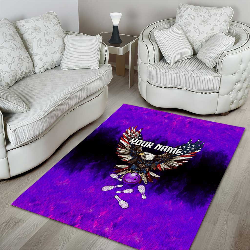 Personalized Patriotic Eagle Bowling Area Rug with Purple Flames USA Flag Wings Design - Wonder Print Shop