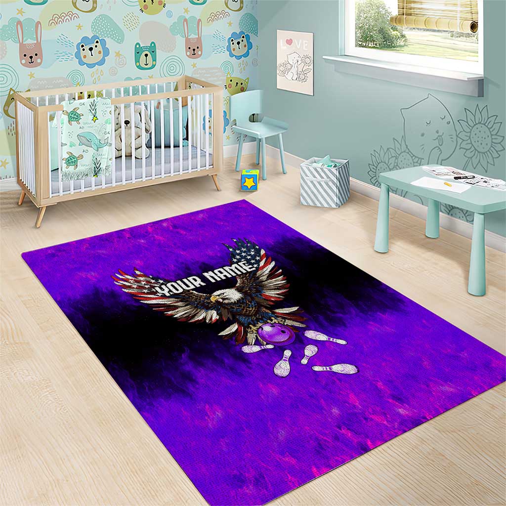 Personalized Patriotic Eagle Bowling Area Rug with Purple Flames USA Flag Wings Design - Wonder Print Shop