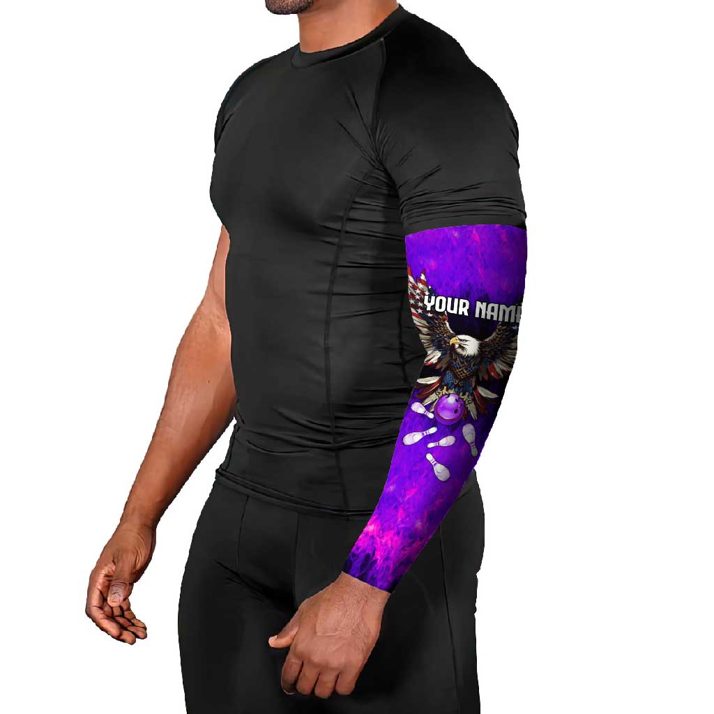 Personalized Patriotic Eagle Bowling Arm Sleeves with Purple Flames USA Flag Wings Design - Wonder Print Shop