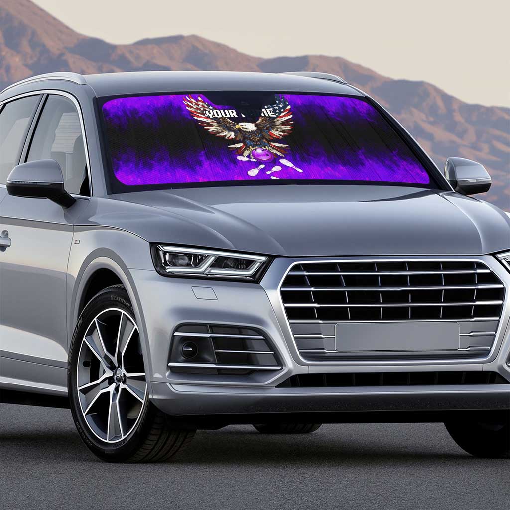 Personalized Patriotic Eagle Bowling Auto Sun Shade with Purple Flames USA Flag Wings Design - Wonder Print Shop