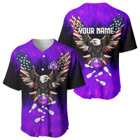 Personalized Patriotic Eagle Bowling Baseball Jersey with Purple Flames USA Flag Wings Design - Wonder Print Shop