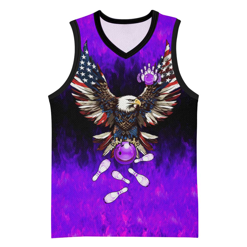 Personalized Patriotic Eagle Bowling Basketball Jersey with Purple Flames USA Flag Wings Design - Wonder Print Shop