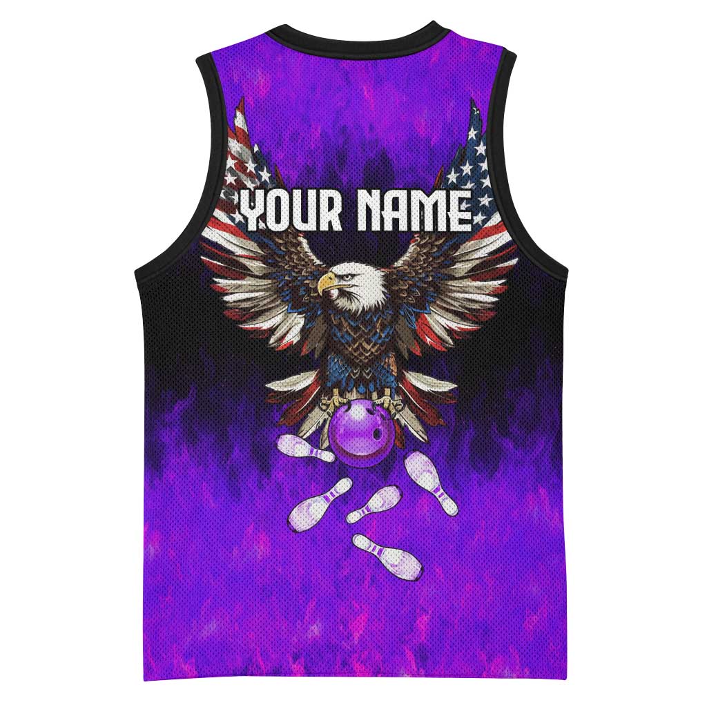 Personalized Patriotic Eagle Bowling Basketball Jersey with Purple Flames USA Flag Wings Design - Wonder Print Shop