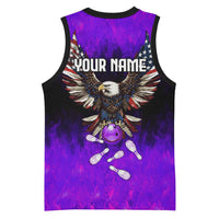 Personalized Patriotic Eagle Bowling Basketball Jersey with Purple Flames USA Flag Wings Design - Wonder Print Shop