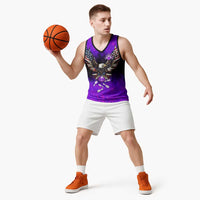 Personalized Patriotic Eagle Bowling Basketball Jersey with Purple Flames USA Flag Wings Design - Wonder Print Shop