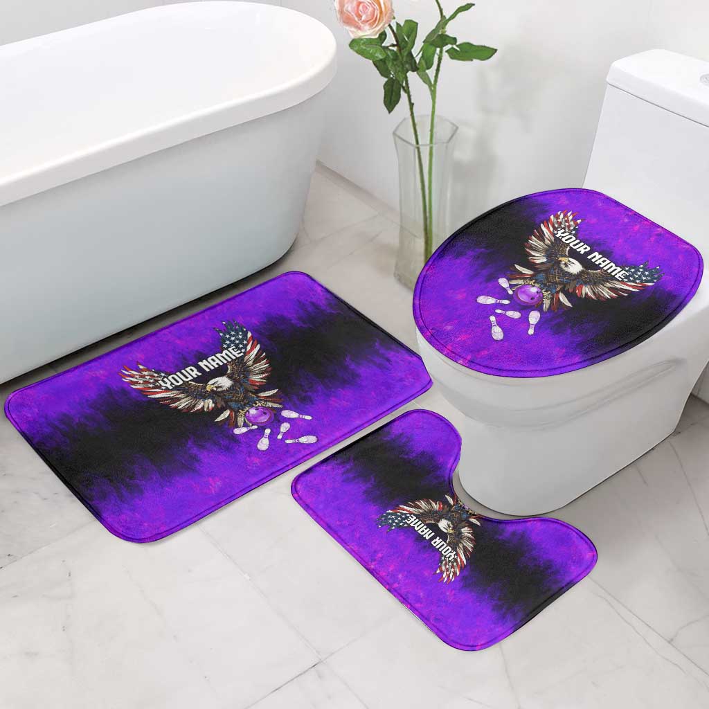 Personalized Patriotic Eagle Bowling Bathroom Set with Purple Flames USA Flag Wings Design - Wonder Print Shop