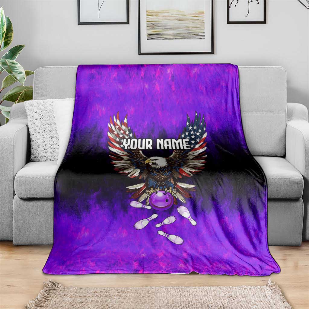 Personalized Patriotic Eagle Bowling Blanket with Purple Flames USA Flag Wings Design - Wonder Print Shop