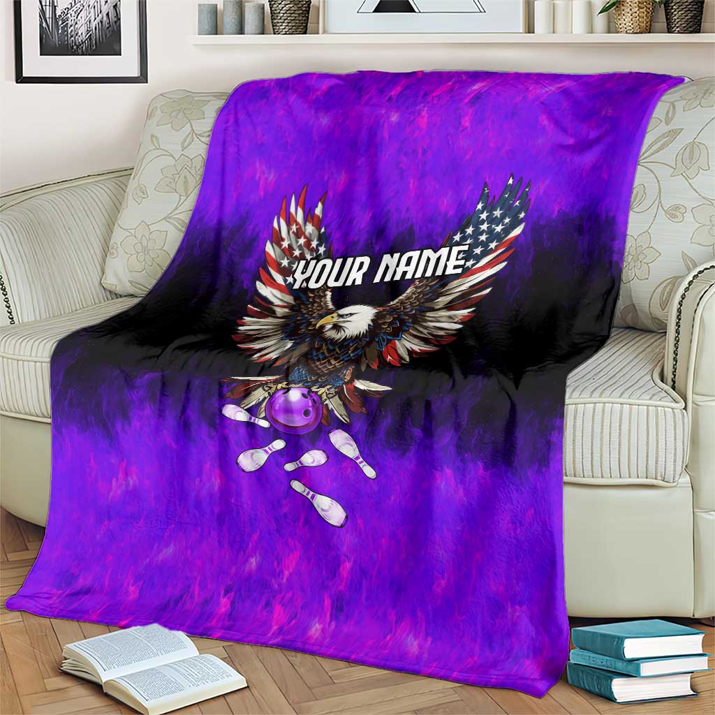Personalized Patriotic Eagle Bowling Blanket with Purple Flames USA Flag Wings Design - Wonder Print Shop