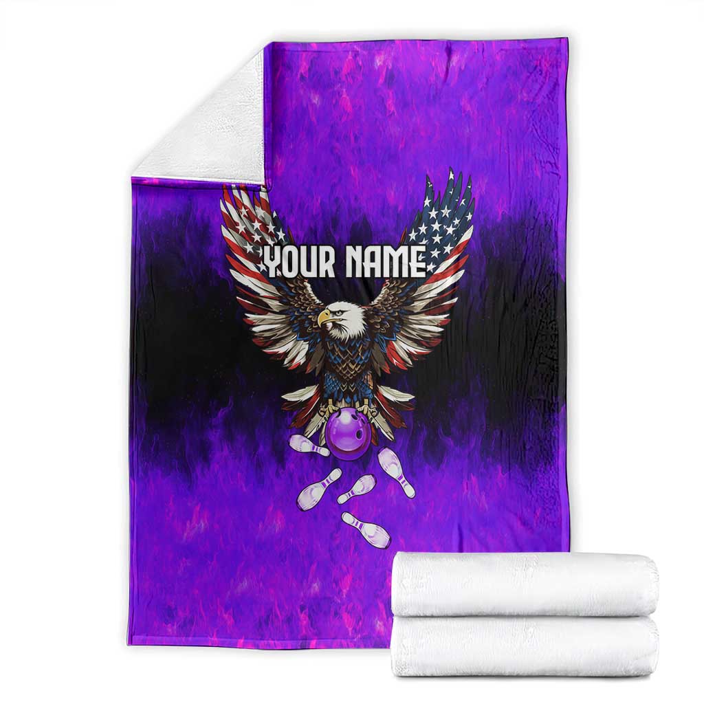 Personalized Patriotic Eagle Bowling Blanket with Purple Flames USA Flag Wings Design - Wonder Print Shop