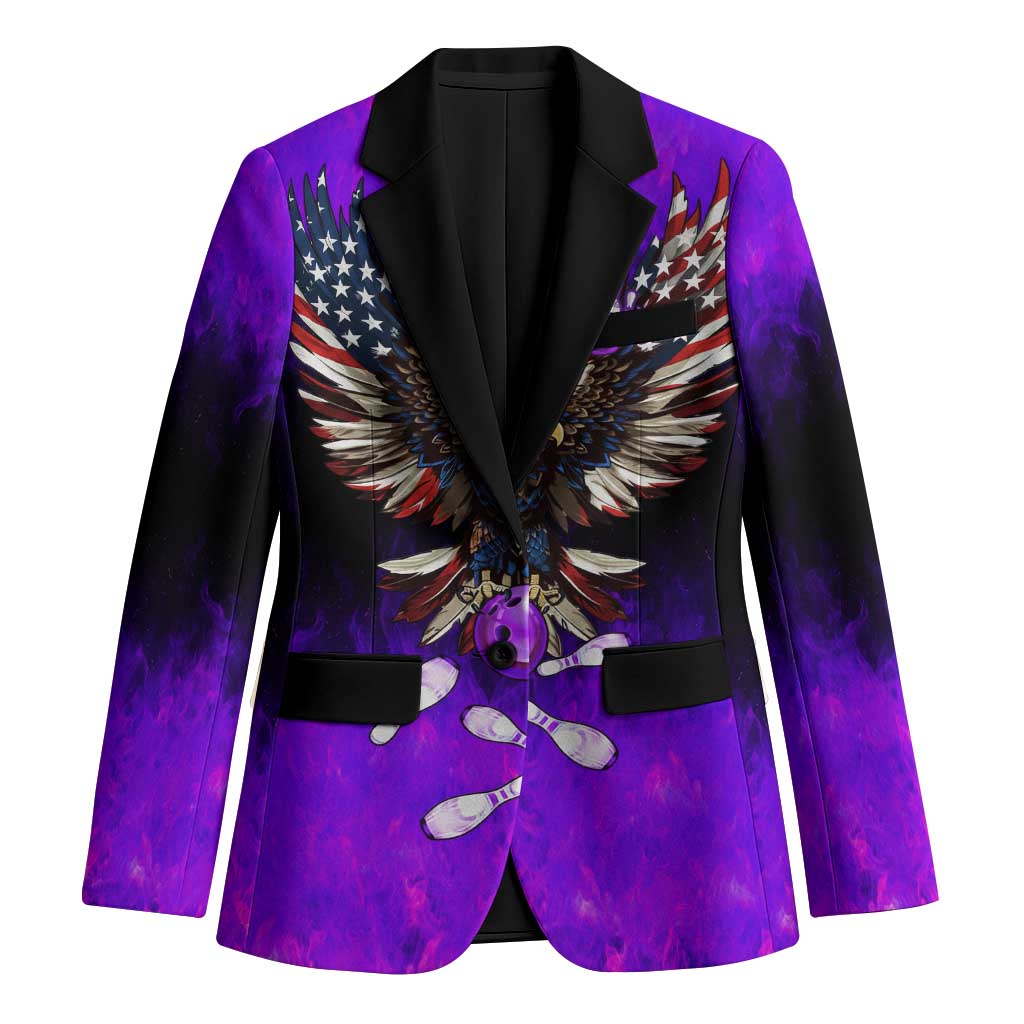 Personalized Patriotic Eagle Bowling Blazer with Purple Flames USA Flag Wings Design - Wonder Print Shop