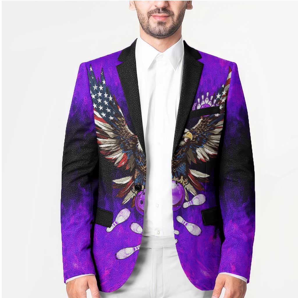 Personalized Patriotic Eagle Bowling Blazer with Purple Flames USA Flag Wings Design - Wonder Print Shop