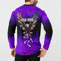 Personalized Patriotic Eagle Bowling Button Sweatshirt with Purple Flames USA Flag Wings Design - Wonder Print Shop