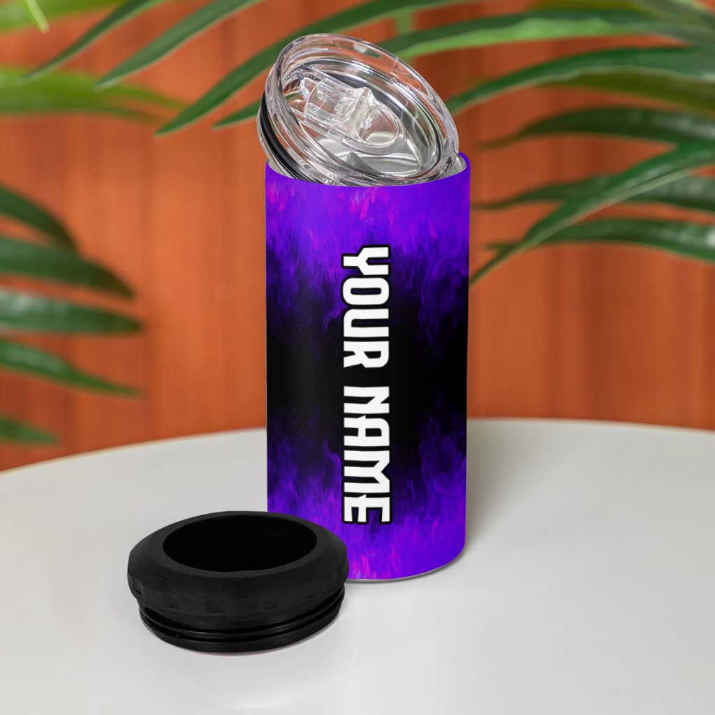 Personalized Patriotic Eagle Bowling 4 in 1 Can Cooler Tumbler with Purple Flames USA Flag Wings Design - Wonder Print Shop