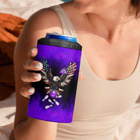 Personalized Patriotic Eagle Bowling 4 in 1 Can Cooler Tumbler with Purple Flames USA Flag Wings Design - Wonder Print Shop