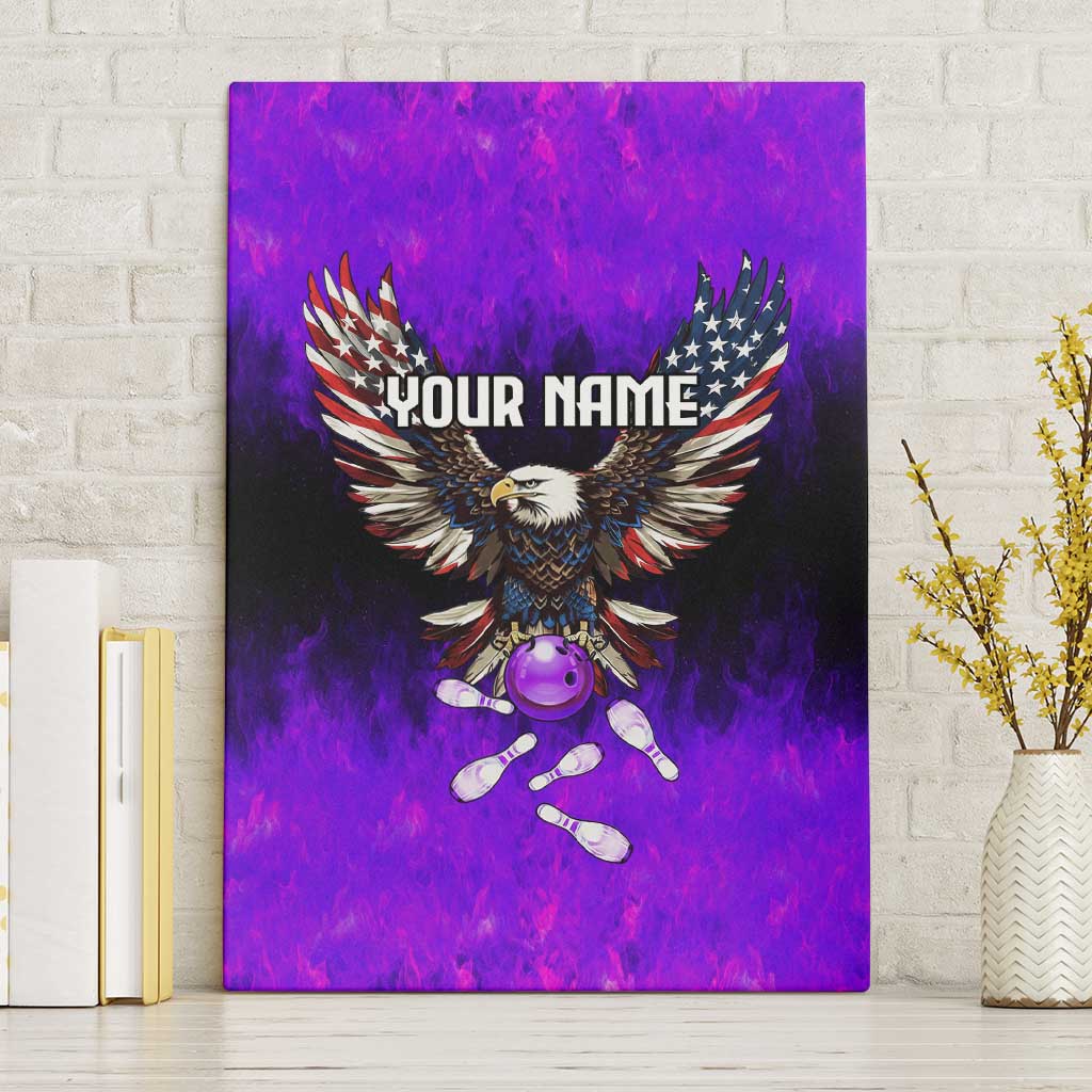 Personalized Patriotic Eagle Bowling Canvas Wall Art with Purple Flames USA Flag Wings Design - Wonder Print Shop
