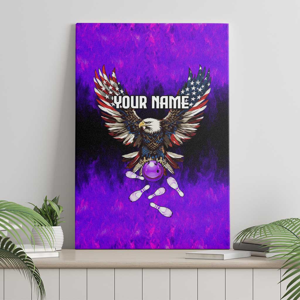 Personalized Patriotic Eagle Bowling Canvas Wall Art with Purple Flames USA Flag Wings Design - Wonder Print Shop