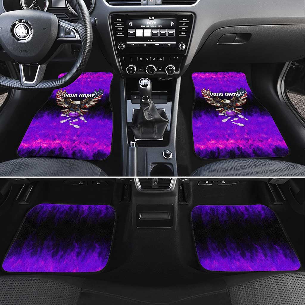 Personalized Patriotic Eagle Bowling Car Mats with Purple Flames USA Flag Wings Design - Wonder Print Shop