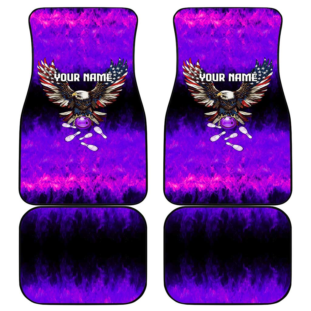 Personalized Patriotic Eagle Bowling Car Mats with Purple Flames USA Flag Wings Design - Wonder Print Shop