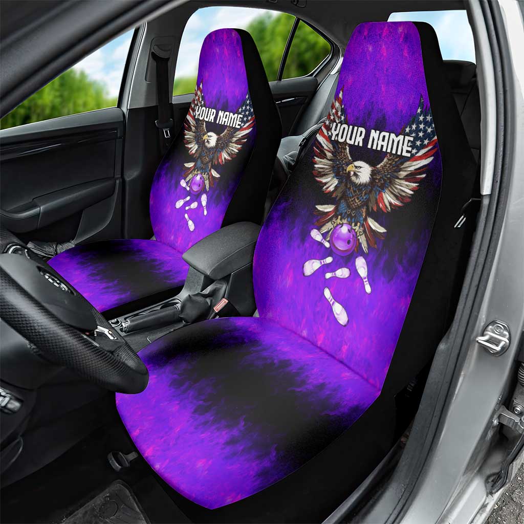 Personalized Patriotic Eagle Bowling Car Seat Cover with Purple Flames USA Flag Wings Design - Wonder Print Shop