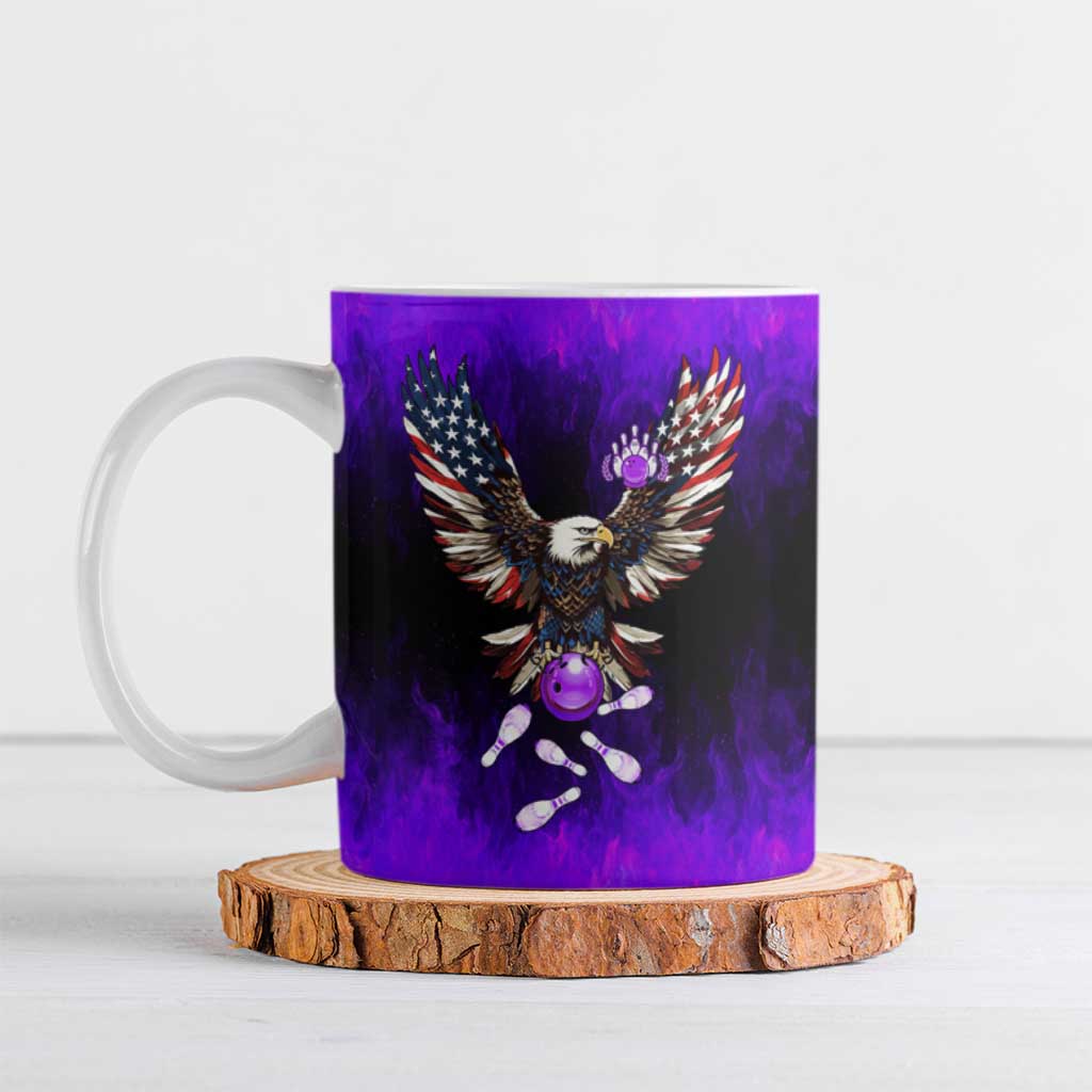 Personalized Patriotic Eagle Bowling Ceramic Mug with Purple Flames USA Flag Wings Design - Wonder Print Shop