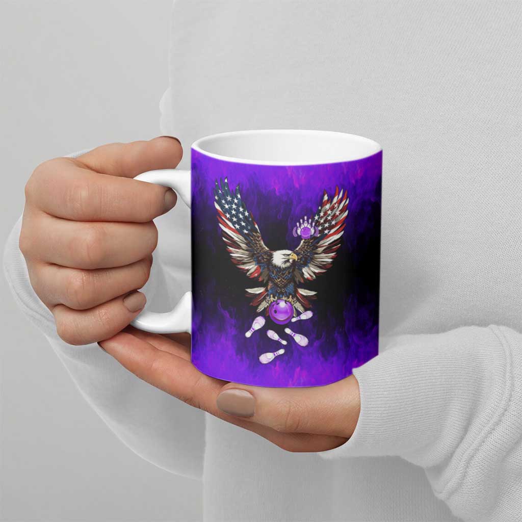 Personalized Patriotic Eagle Bowling Ceramic Mug with Purple Flames USA Flag Wings Design - Wonder Print Shop