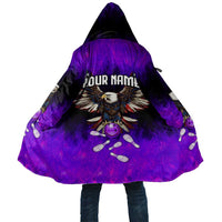 Personalized Patriotic Eagle Bowling Cloak with Purple Flames USA Flag Wings Design - Wonder Print Shop