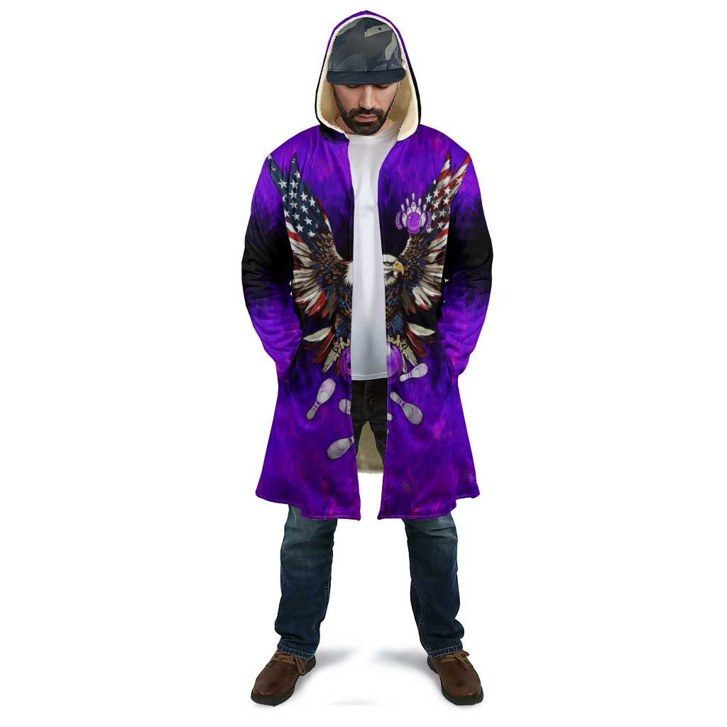 Personalized Patriotic Eagle Bowling Cloak with Purple Flames USA Flag Wings Design - Wonder Print Shop