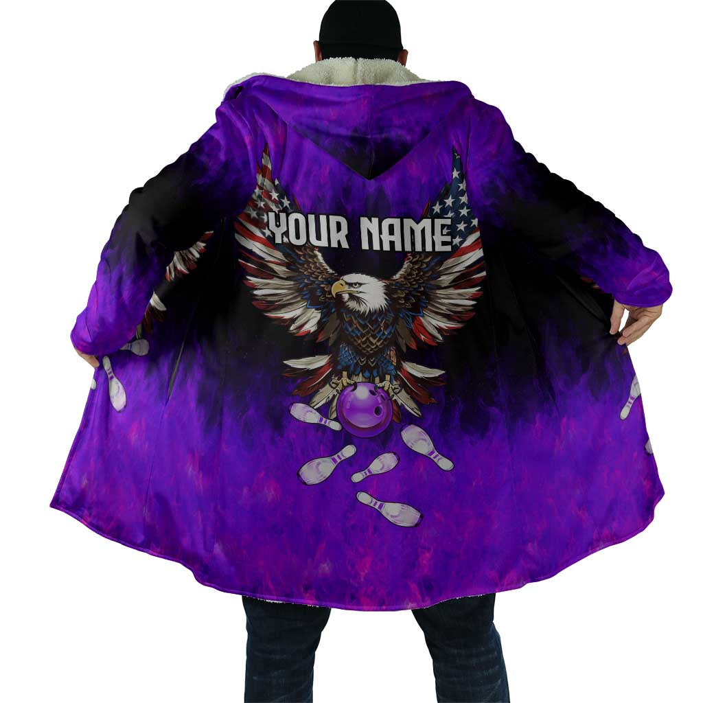 Personalized Patriotic Eagle Bowling Cloak with Purple Flames USA Flag Wings Design - Wonder Print Shop