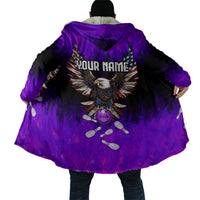 Personalized Patriotic Eagle Bowling Cloak with Purple Flames USA Flag Wings Design - Wonder Print Shop