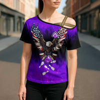 Personalized Patriotic Eagle Bowling Cross Shoulder Shirt with Purple Flames USA Flag Wings Design - Wonder Print Shop