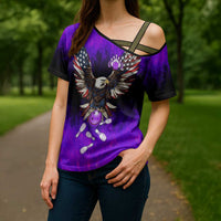 Personalized Patriotic Eagle Bowling Cross Shoulder Shirt with Purple Flames USA Flag Wings Design - Wonder Print Shop