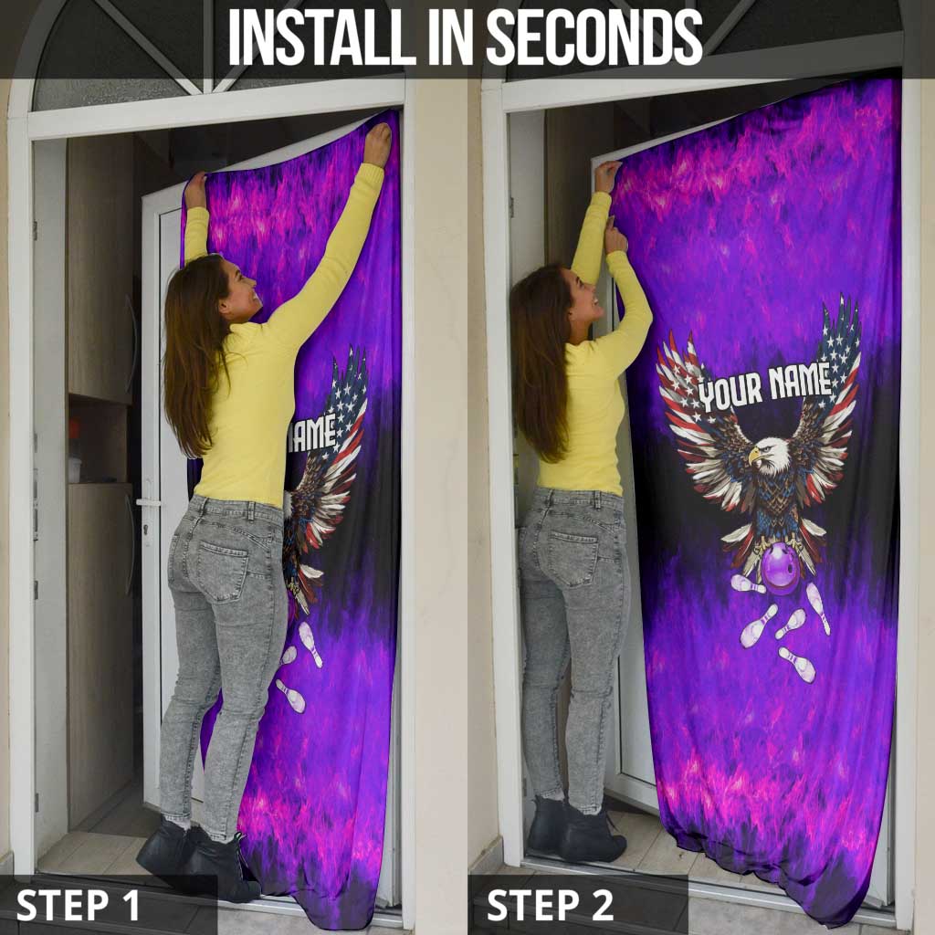 Personalized Patriotic Eagle Bowling Door Cover with Purple Flames USA Flag Wings Design - Wonder Print Shop