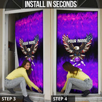 Personalized Patriotic Eagle Bowling Door Cover with Purple Flames USA Flag Wings Design - Wonder Print Shop