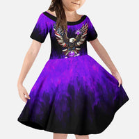 Personalized Patriotic Eagle Bowling Family Matching Long Sleeve Bodycon Dress and Hawaiian Shirt with Purple Flames USA Flag Wings Design - Wonder Print Shop