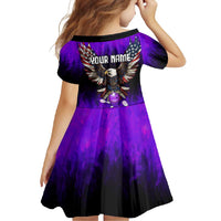 Personalized Patriotic Eagle Bowling Family Matching Long Sleeve Bodycon Dress and Hawaiian Shirt with Purple Flames USA Flag Wings Design - Wonder Print Shop
