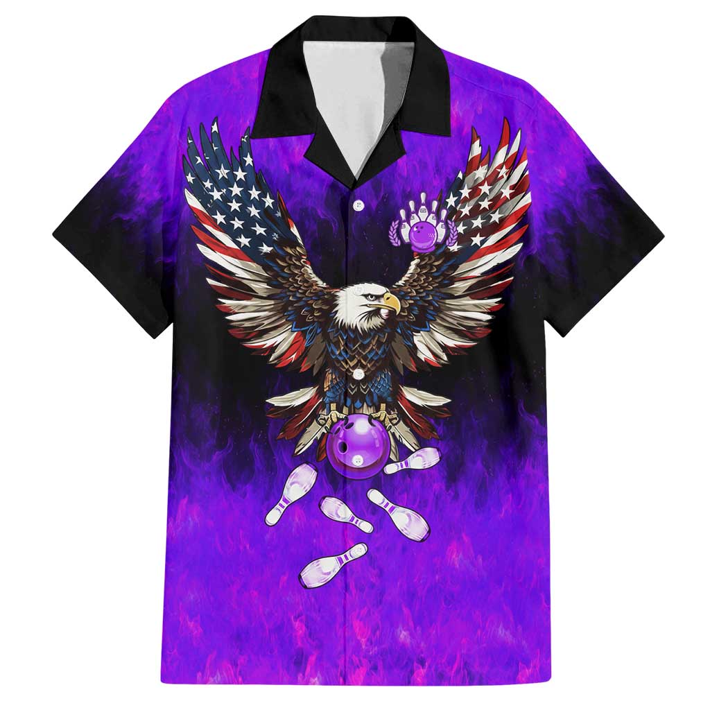 Personalized Patriotic Eagle Bowling Family Matching Long Sleeve Bodycon Dress and Hawaiian Shirt with Purple Flames USA Flag Wings Design - Wonder Print Shop
