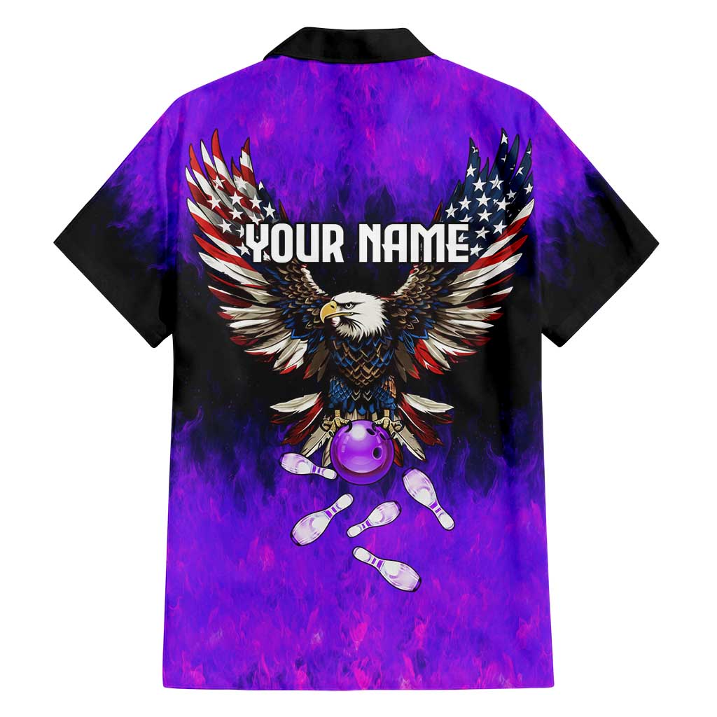 Personalized Patriotic Eagle Bowling Family Matching Long Sleeve Bodycon Dress and Hawaiian Shirt with Purple Flames USA Flag Wings Design - Wonder Print Shop