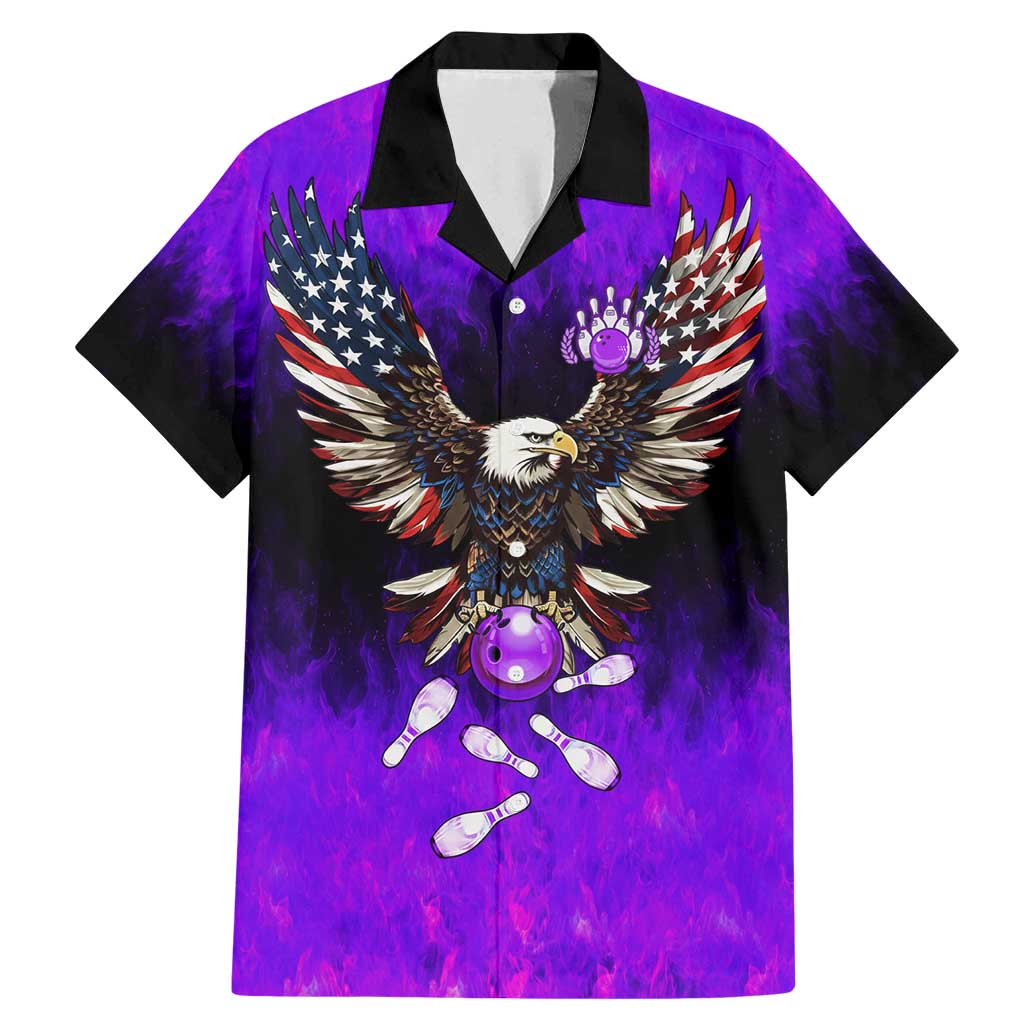 Personalized Patriotic Eagle Bowling Family Matching Mermaid Dress and Hawaiian Shirt with Purple Flames USA Flag Wings Design - Wonder Print Shop