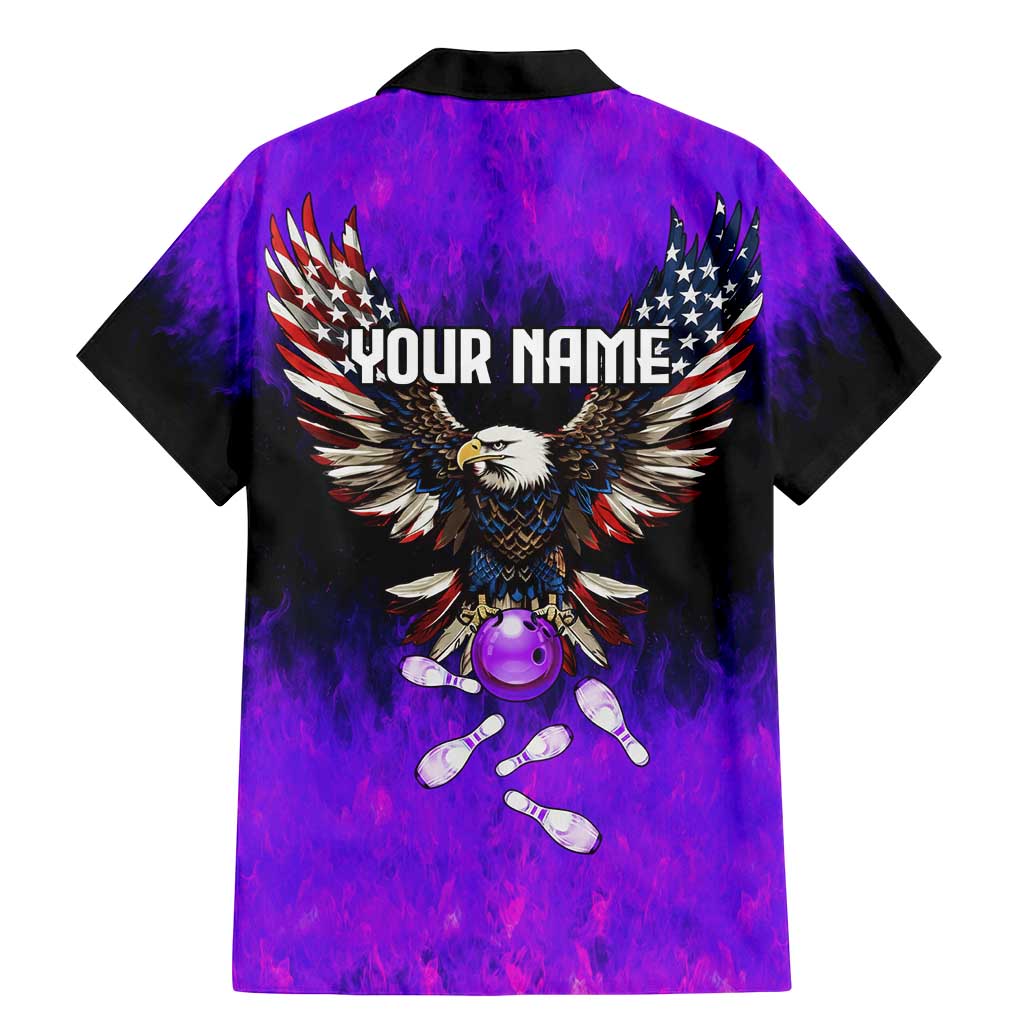 Personalized Patriotic Eagle Bowling Family Matching Mermaid Dress and Hawaiian Shirt with Purple Flames USA Flag Wings Design - Wonder Print Shop