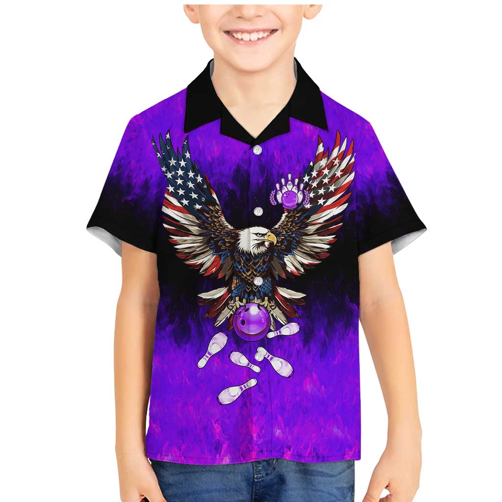 Personalized Patriotic Eagle Bowling Family Matching Mermaid Dress and Hawaiian Shirt with Purple Flames USA Flag Wings Design - Wonder Print Shop