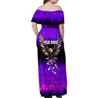 Personalized Patriotic Eagle Bowling Family Matching Off Shoulder Maxi Dress and Hawaiian Shirt with Purple Flames USA Flag Wings Design - Wonder Print Shop