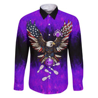 Personalized Patriotic Eagle Bowling Family Matching Puletasi and Hawaiian Shirt with Purple Flames USA Flag Wings Design - Wonder Print Shop