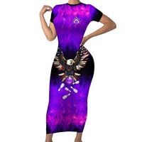 Personalized Patriotic Eagle Bowling Family Matching Short Sleeve Bodycon Dress and Hawaiian Shirt with Purple Flames USA Flag Wings Design - Wonder Print Shop
