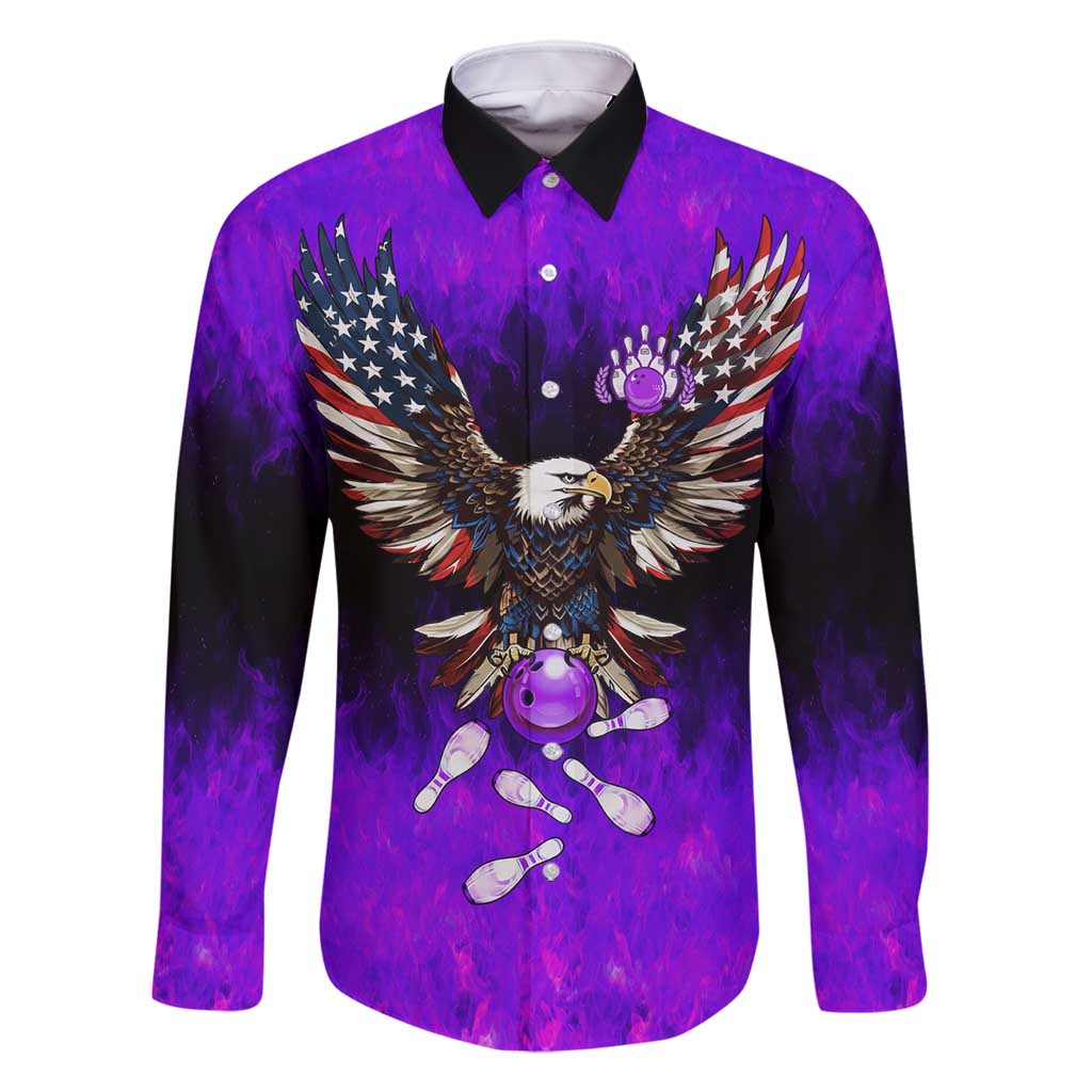 Personalized Patriotic Eagle Bowling Family Matching Tank Maxi Dress and Hawaiian Shirt with Purple Flames USA Flag Wings Design - Wonder Print Shop